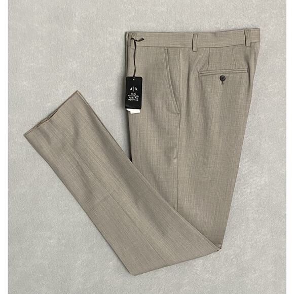 Armani Exchange Other - Armani Exchange Men's 30W Dress Pant Flat Front Raw Hem Wool Taupe Heather NEW